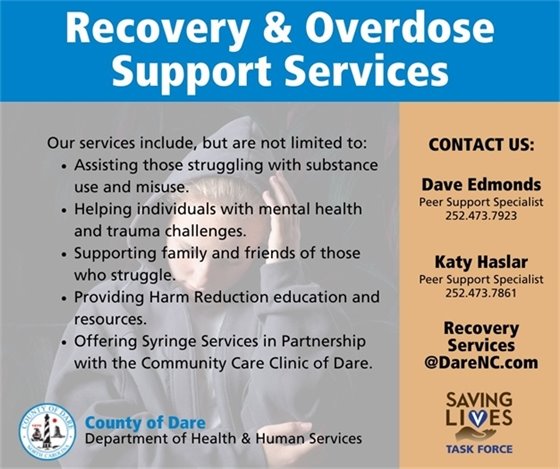 Recovery and overdose support services are available through Dare County at 252-473-7861.