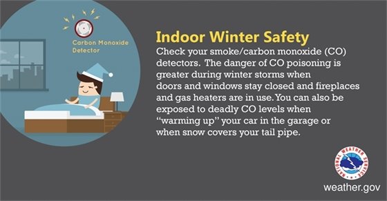 Check your smoke and CO detectors. The danger of CO poisoning is greater during the winter when doors and windows remain closed.