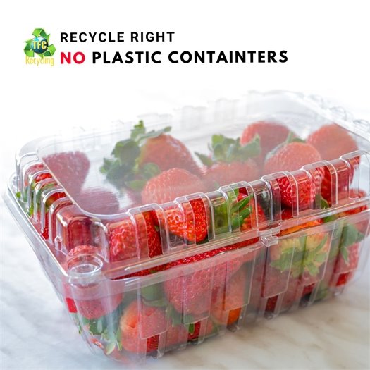 Plastic containers like this are called clamshells. They're often marked with SPI codes 1 or 2 but are not accepted in curbside recycling because the material is too thin to process. Plastic bottles and jugs only, please!