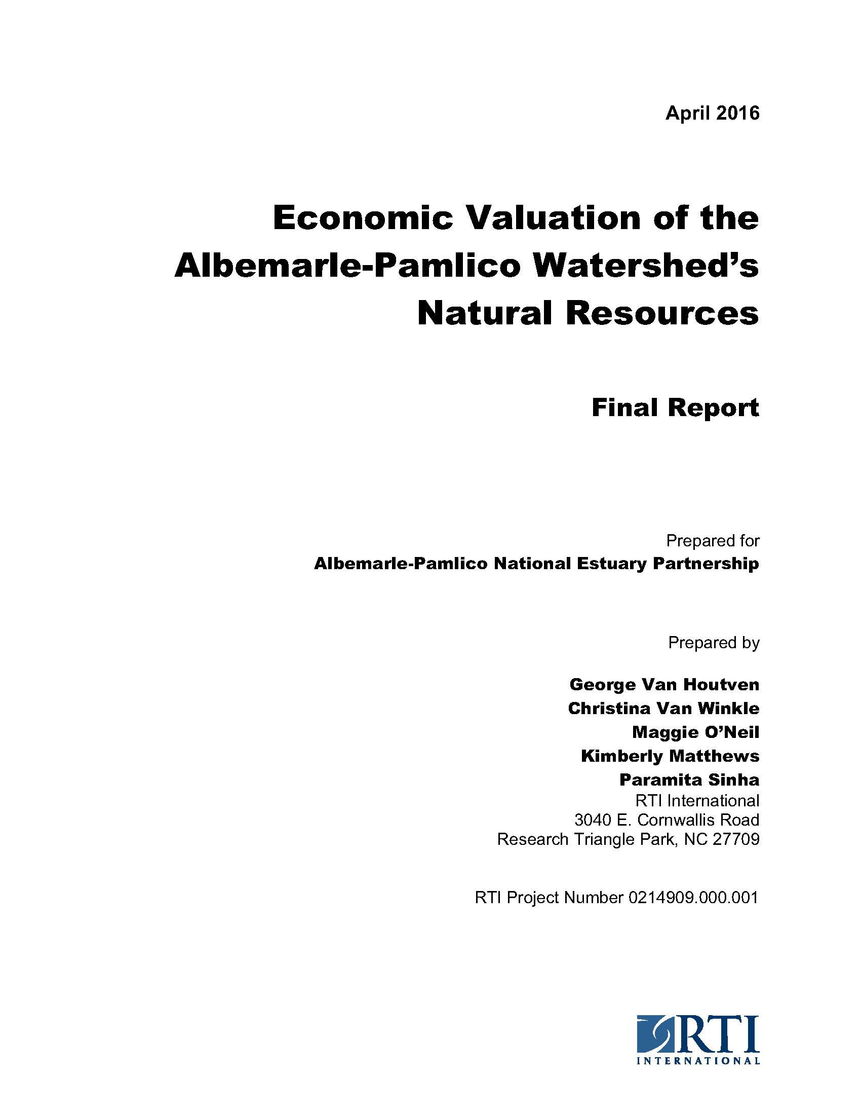 Economic Valuation of the Albemarle-Pamlico Watershed’s Natural Resources 