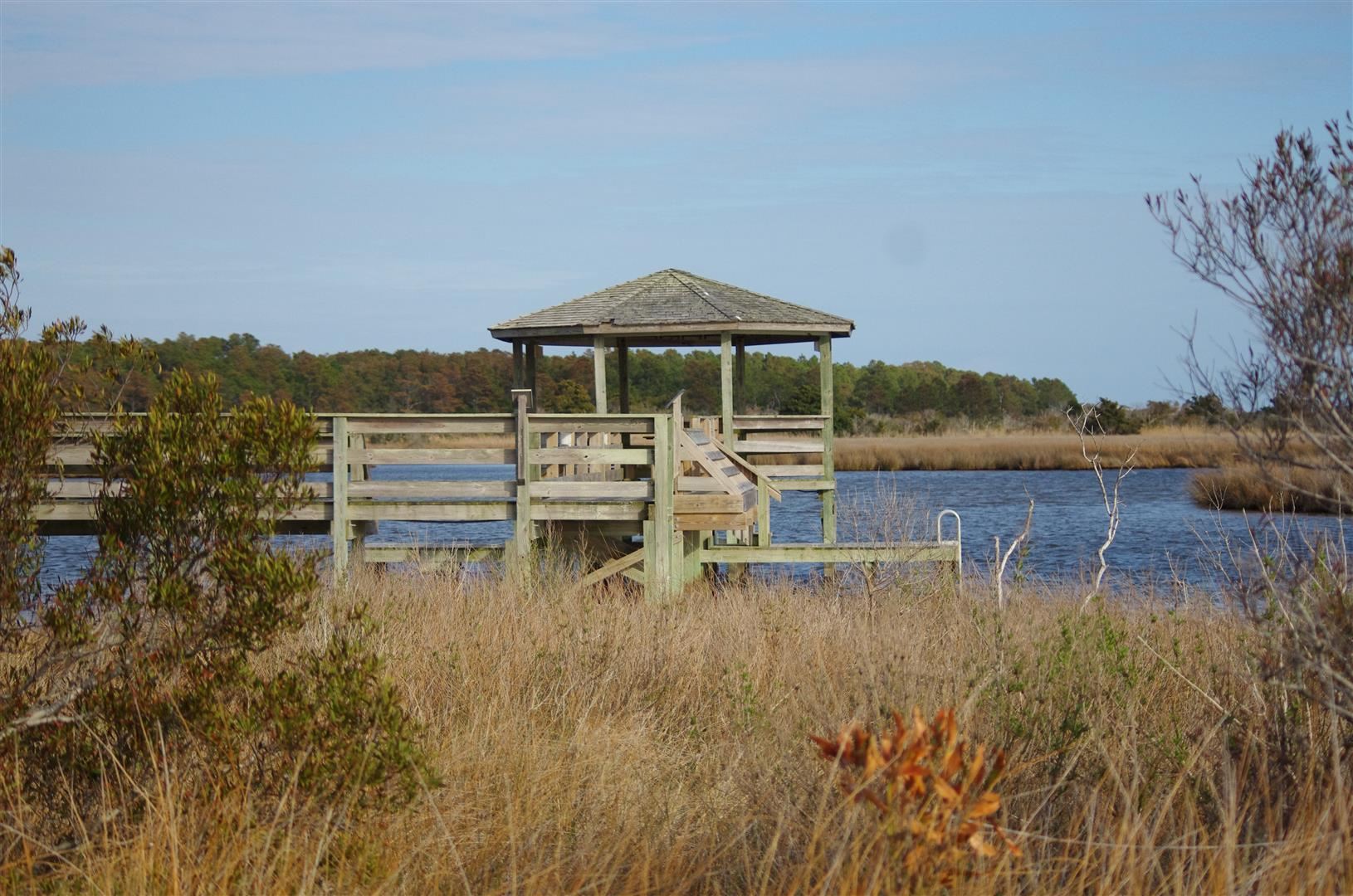 Wooden Walkway and Gazebo by Water