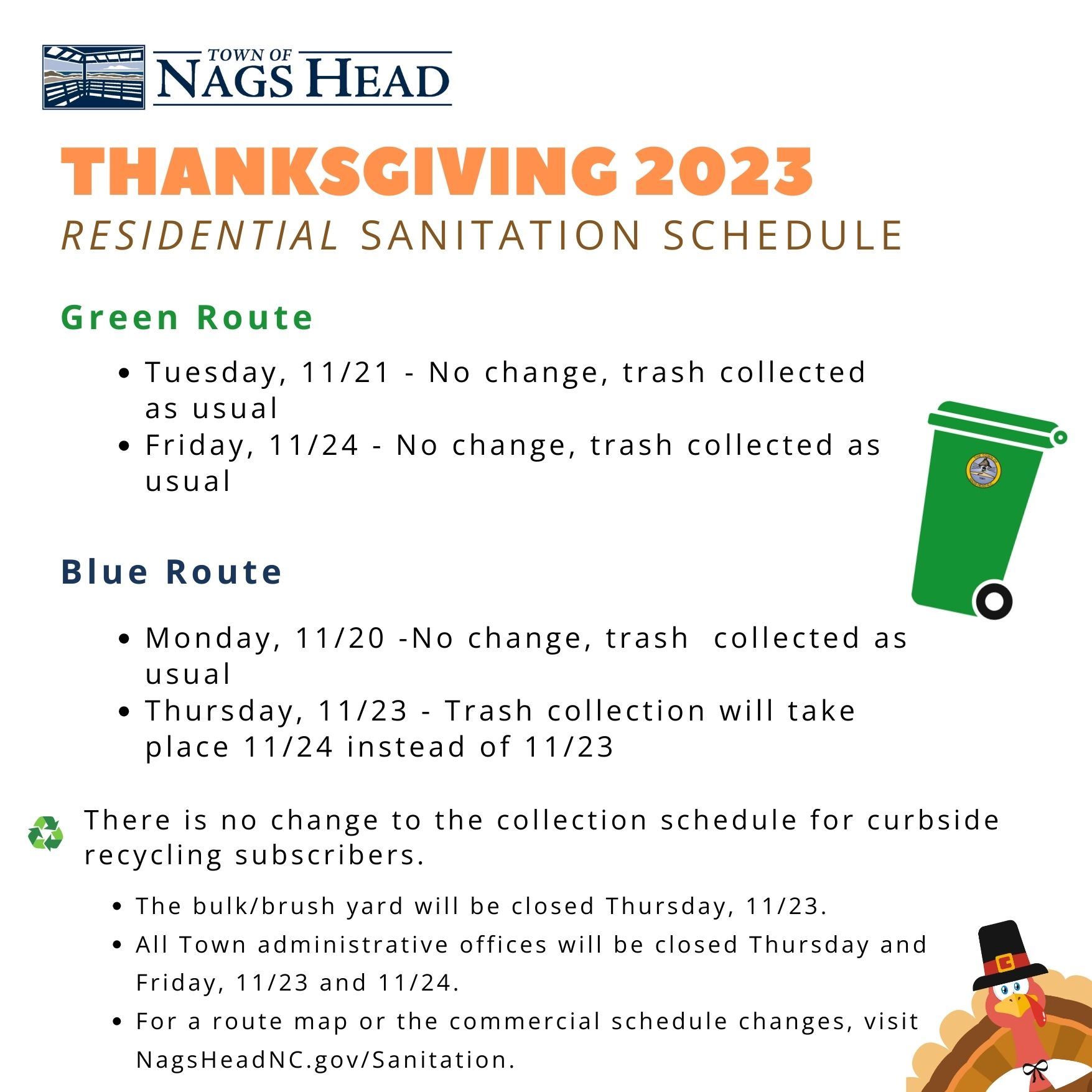 Thanksgiving 2023 Sanitation Schedule 